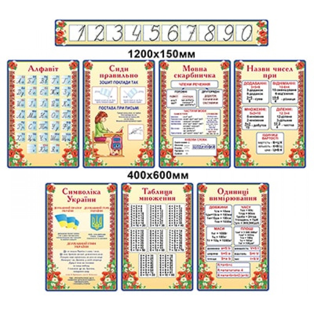 Комплект стендов для начальной школы Маки и ромашки